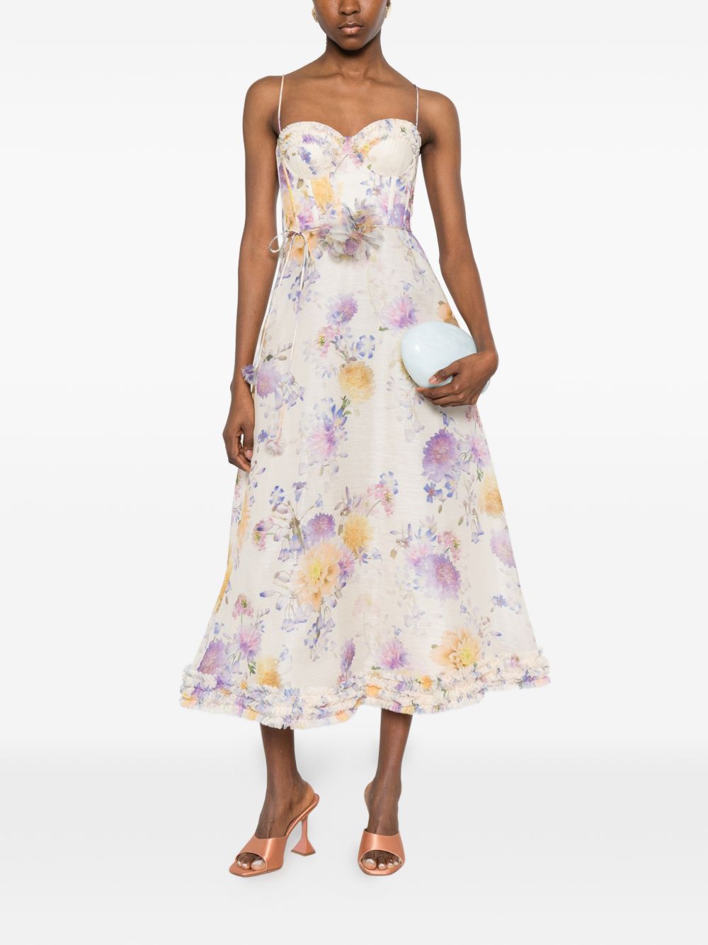 ZIMMERMANN Abito midi con stampa floreale e scollo a cuore