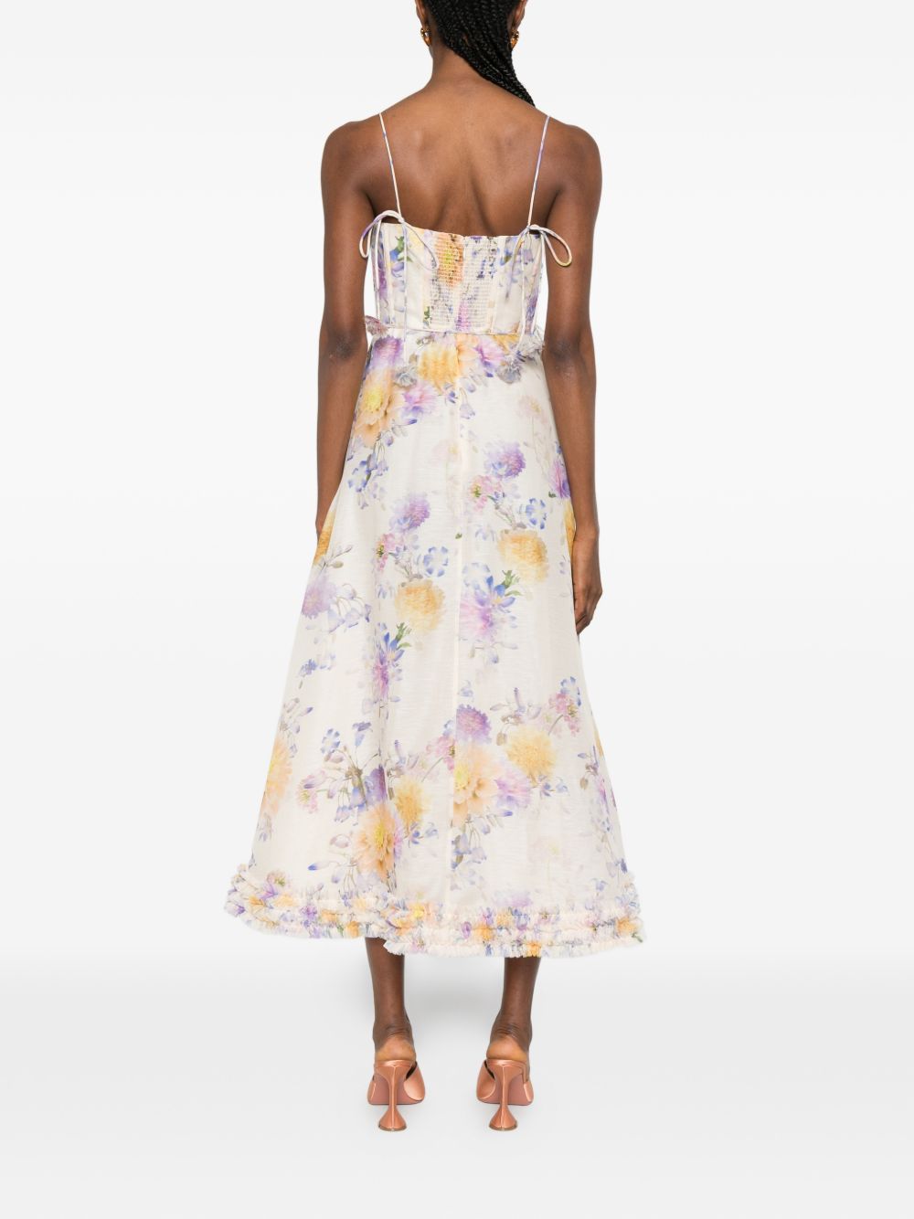 ZIMMERMANN Abito midi con stampa floreale e scollo a cuore