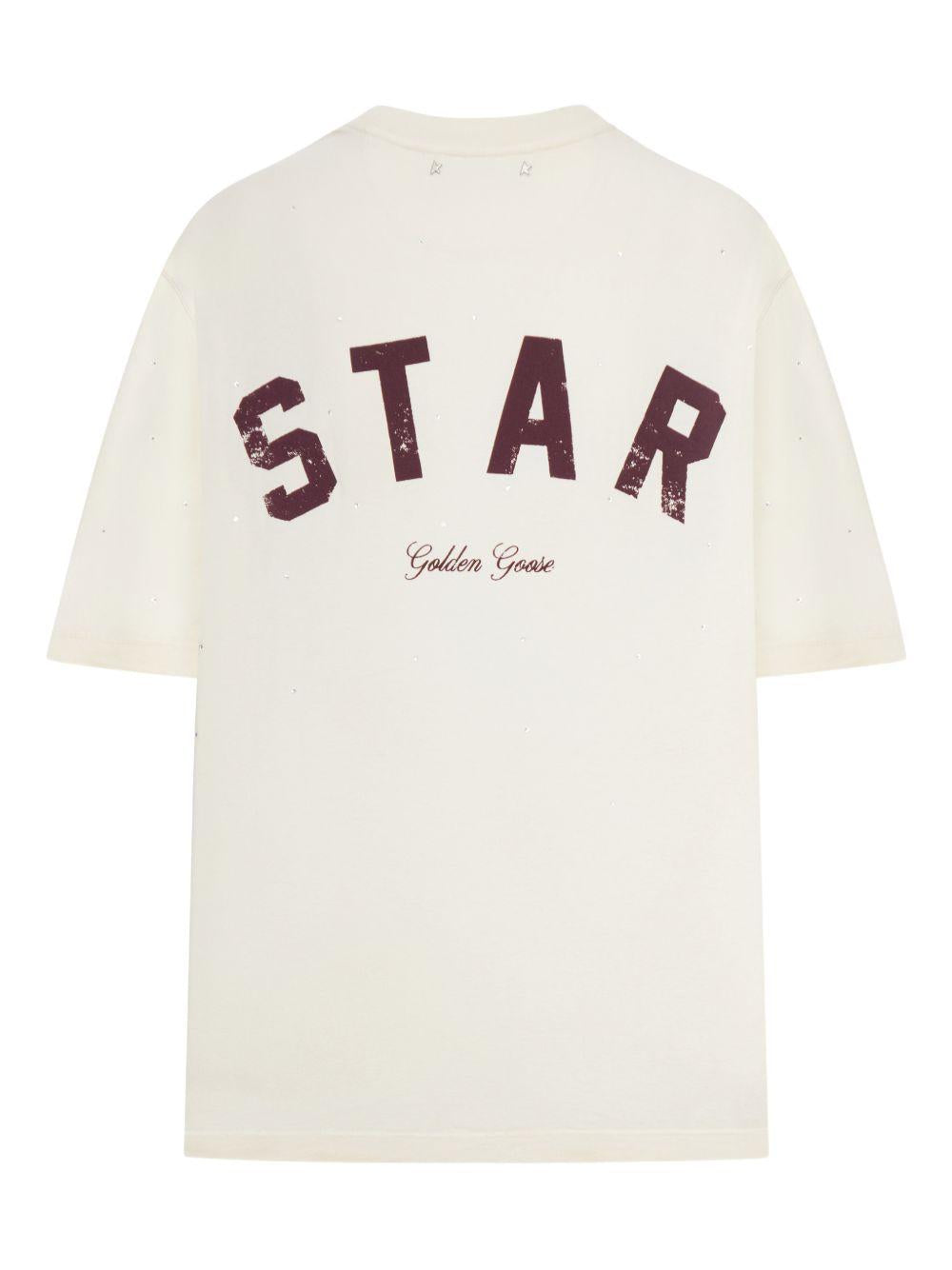 GOLDEN GOOSE T-shirt in cotone avorio con stampa sul retro