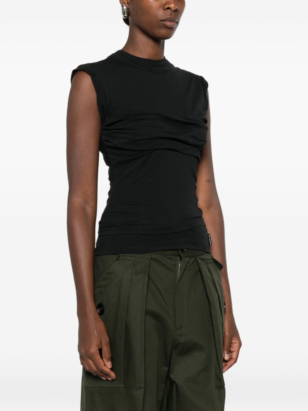 ALEXANDER WANG Top nero in cotone elasticizzato effetto arricciato 