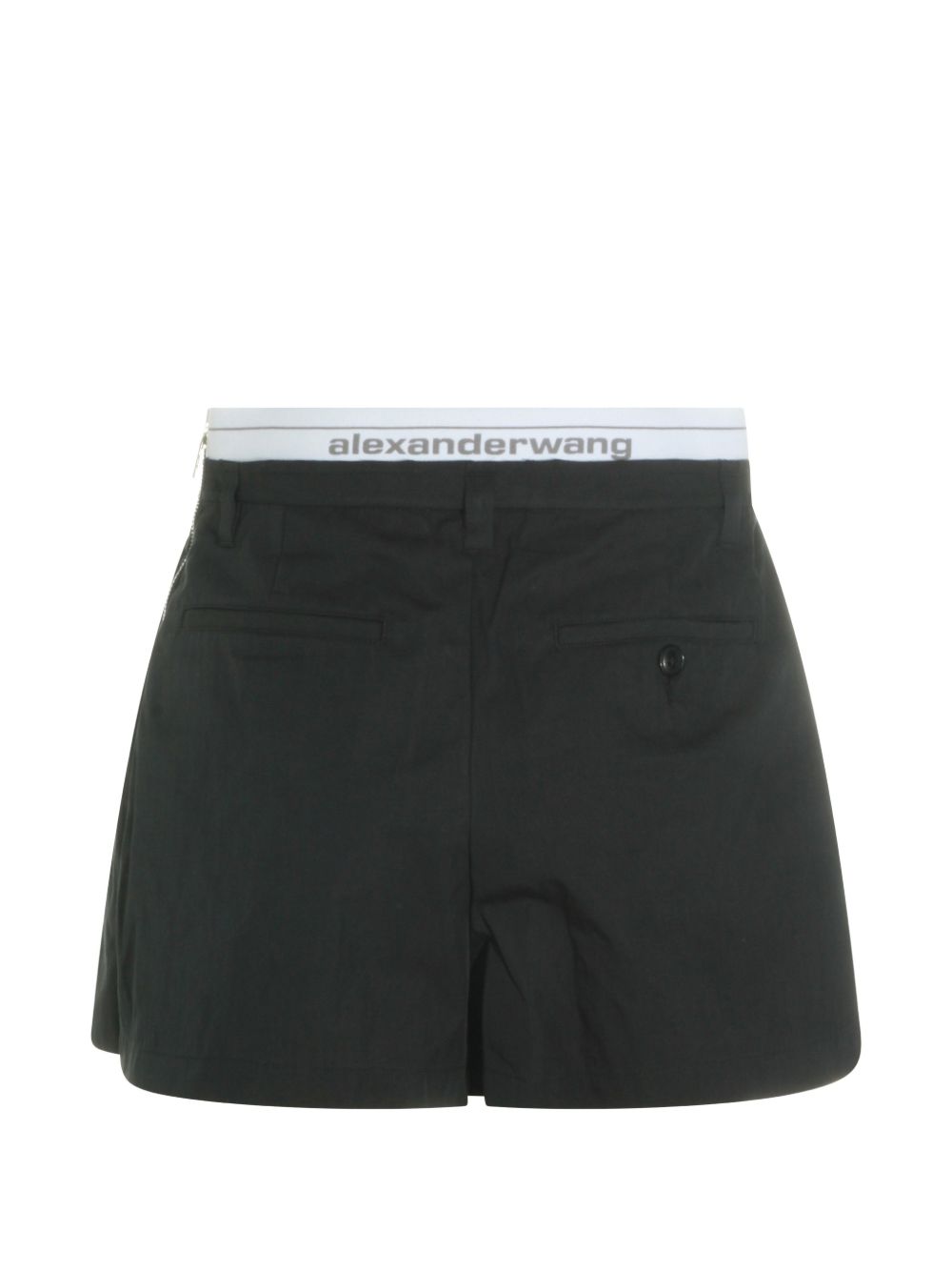 ALEXANDER WANG Pantaloncini plissettati neri in misto cotone con logo 