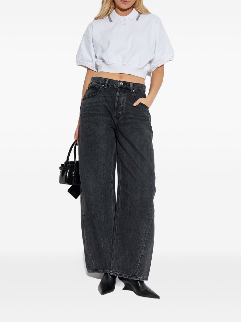 ALEXANDER WANG Jeans antracite con logo in strass 