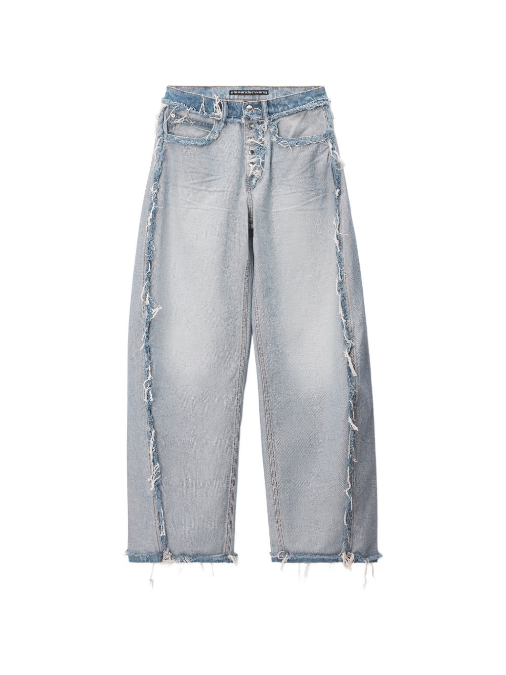 ALEXANDER WANG Jeans lunghi balloon azzurro chiaro in cotone con dettagli sfrangiati 