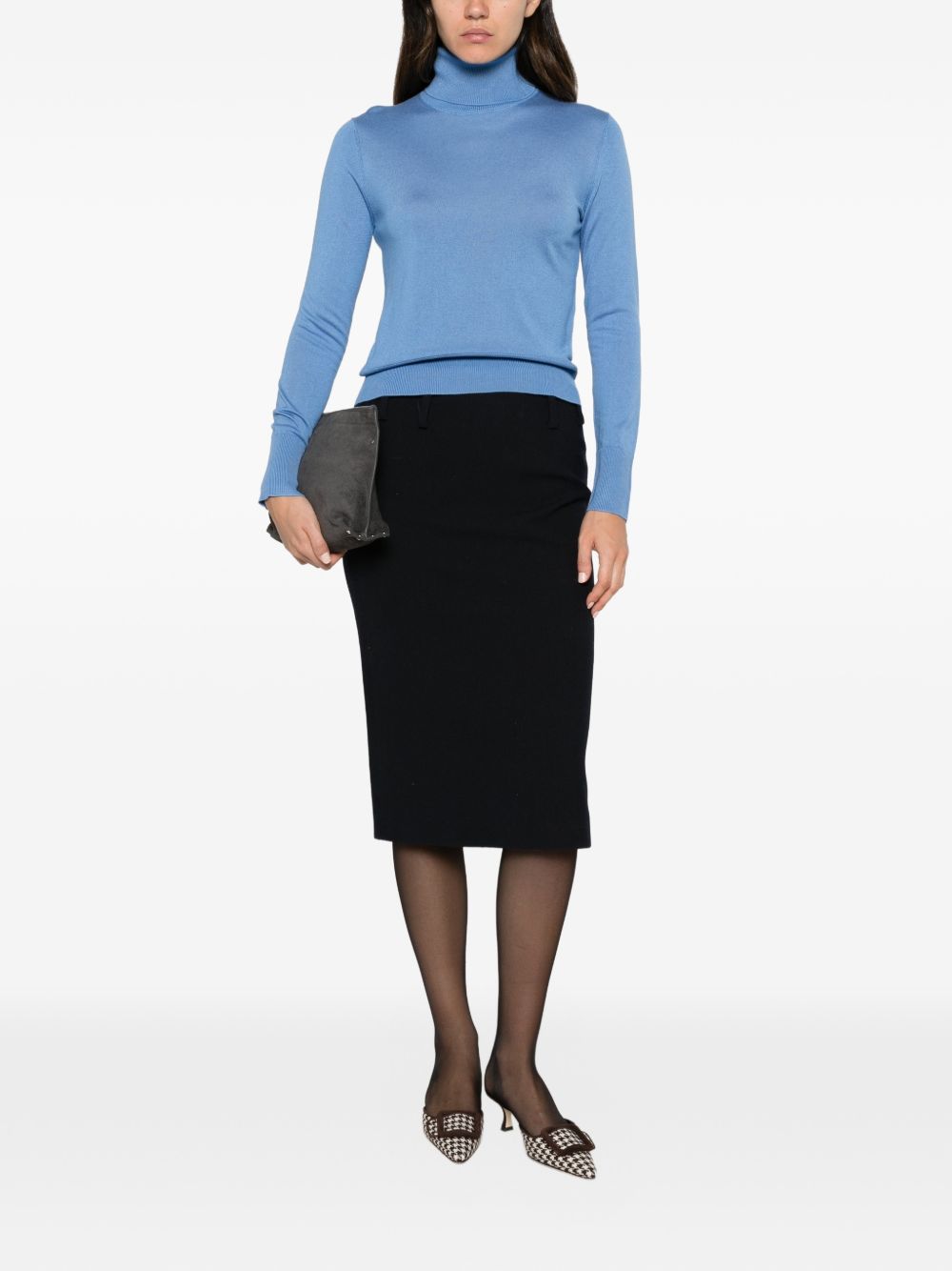 ALPHA STUDIO Maglia a collo alto in seta e cashmere azzurra 