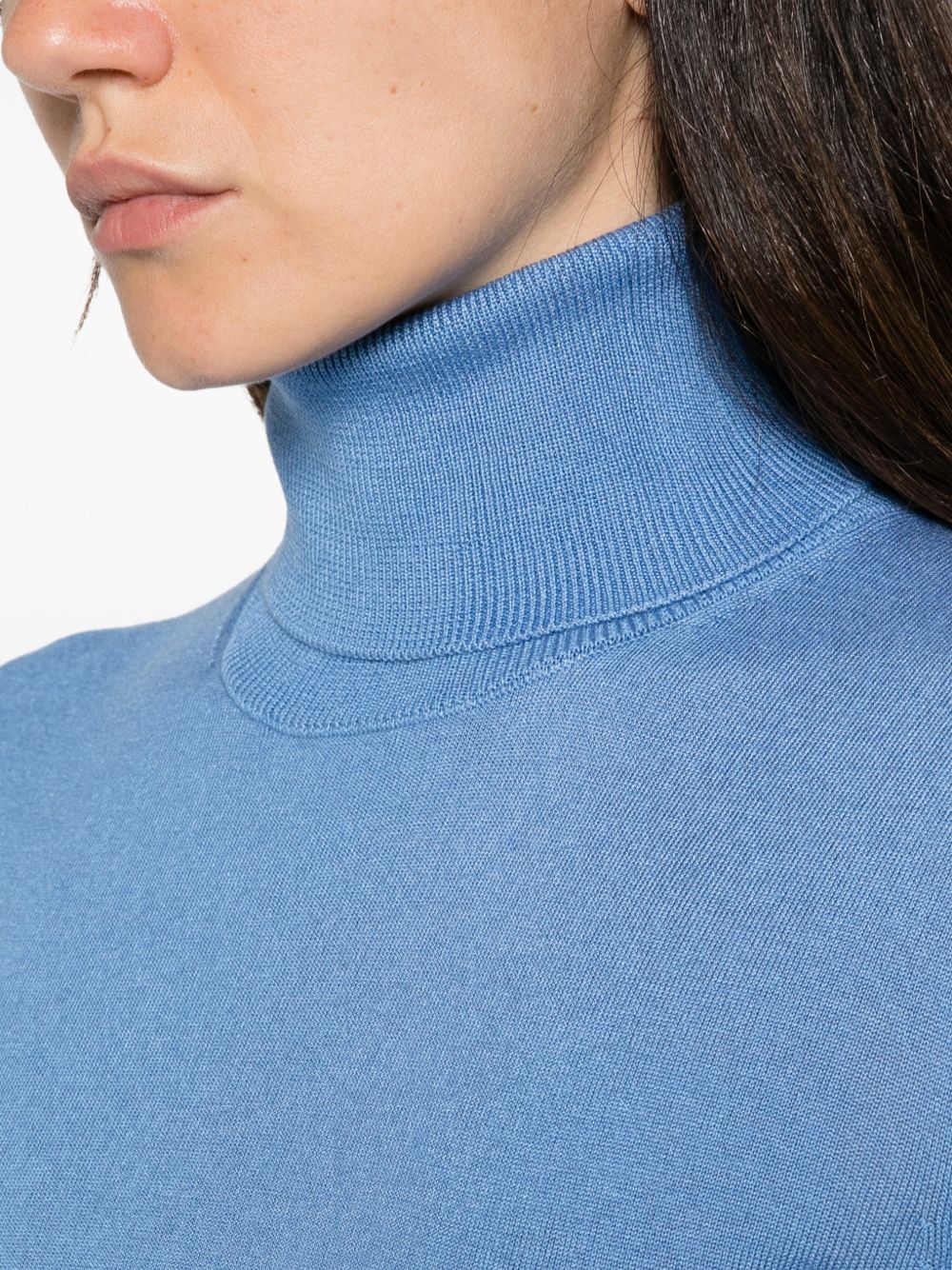 ALPHA STUDIO Maglia a collo alto in seta e cashmere azzurra 