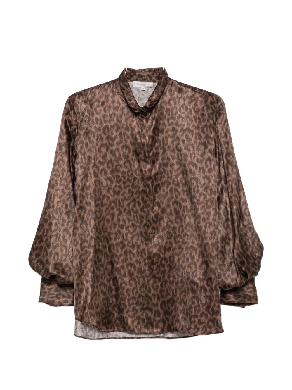 ANTONELLI Camicia marrone con stampa animalier e maniche a sbuffo 