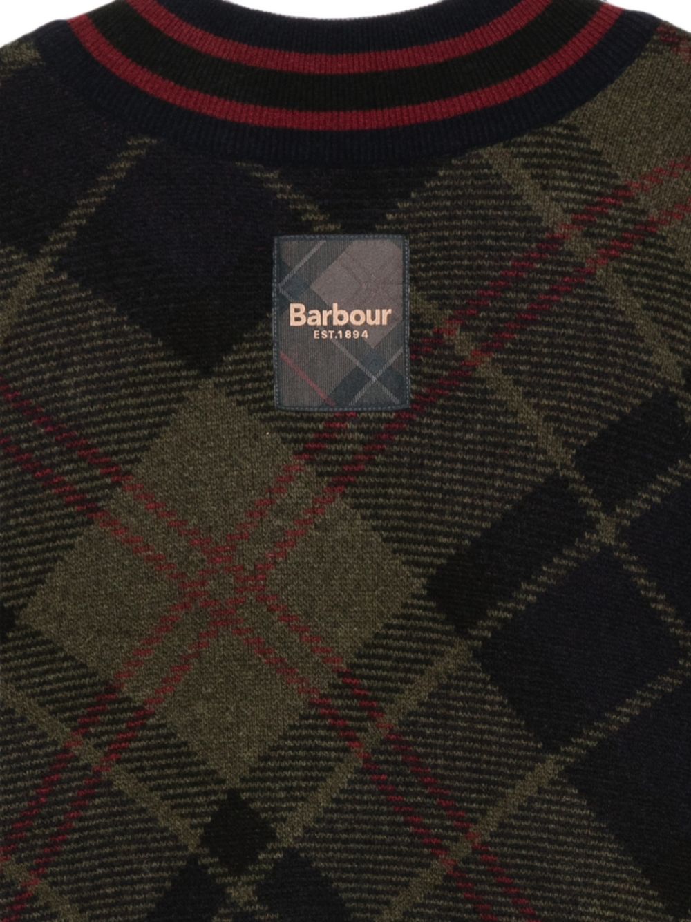 BARBOUR Felpa con scollo a V in lana marrone e rossa 
