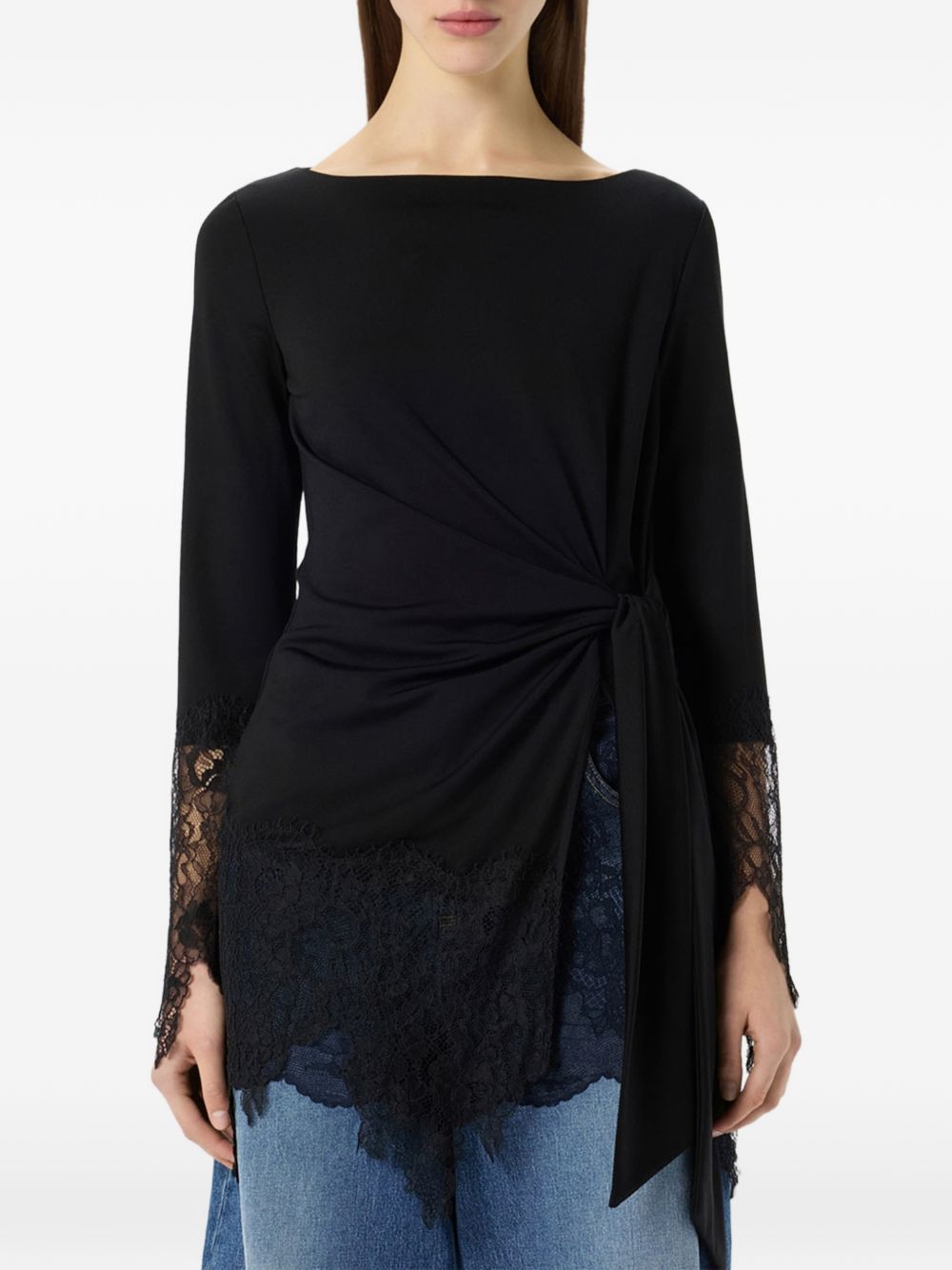 BLUMARINE Abito corto nero con pizzo 