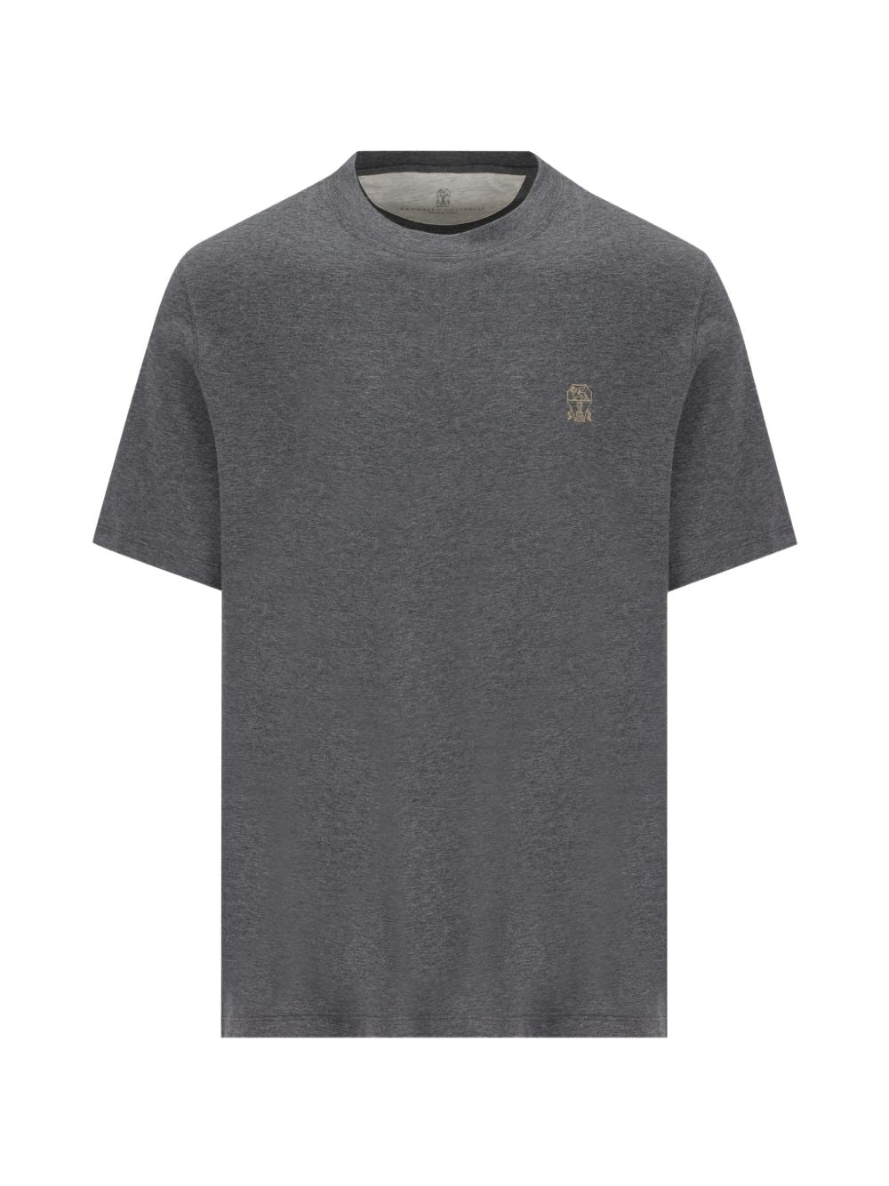 BRUNELLO CUCINELLI T-shirt grigia a maniche corte in cotone con logo sul petto 
