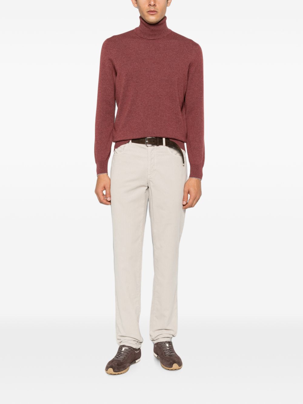 BRUNELLO CUCINELLI Maglia a collo alto in cashmere bordeaux 
