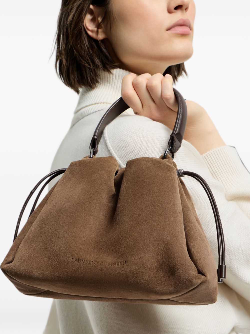 BRUNELLO CUCINELLI Borsa a secchiello in suede marrone 
