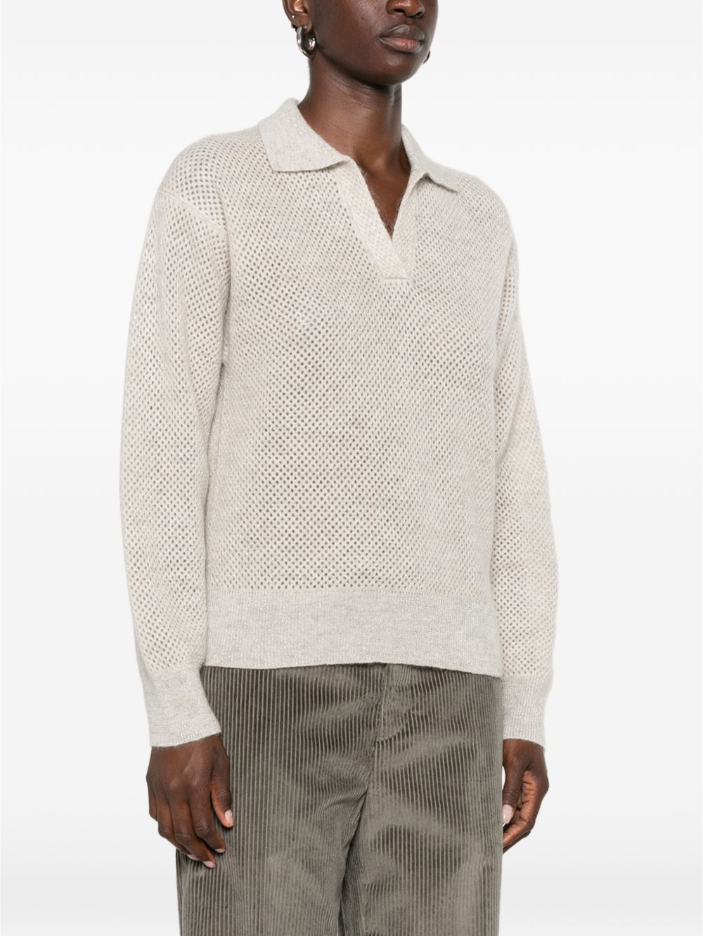 BRUNELLO CUCINELLI Maglia in lana cashmere con strass beige chiaro 