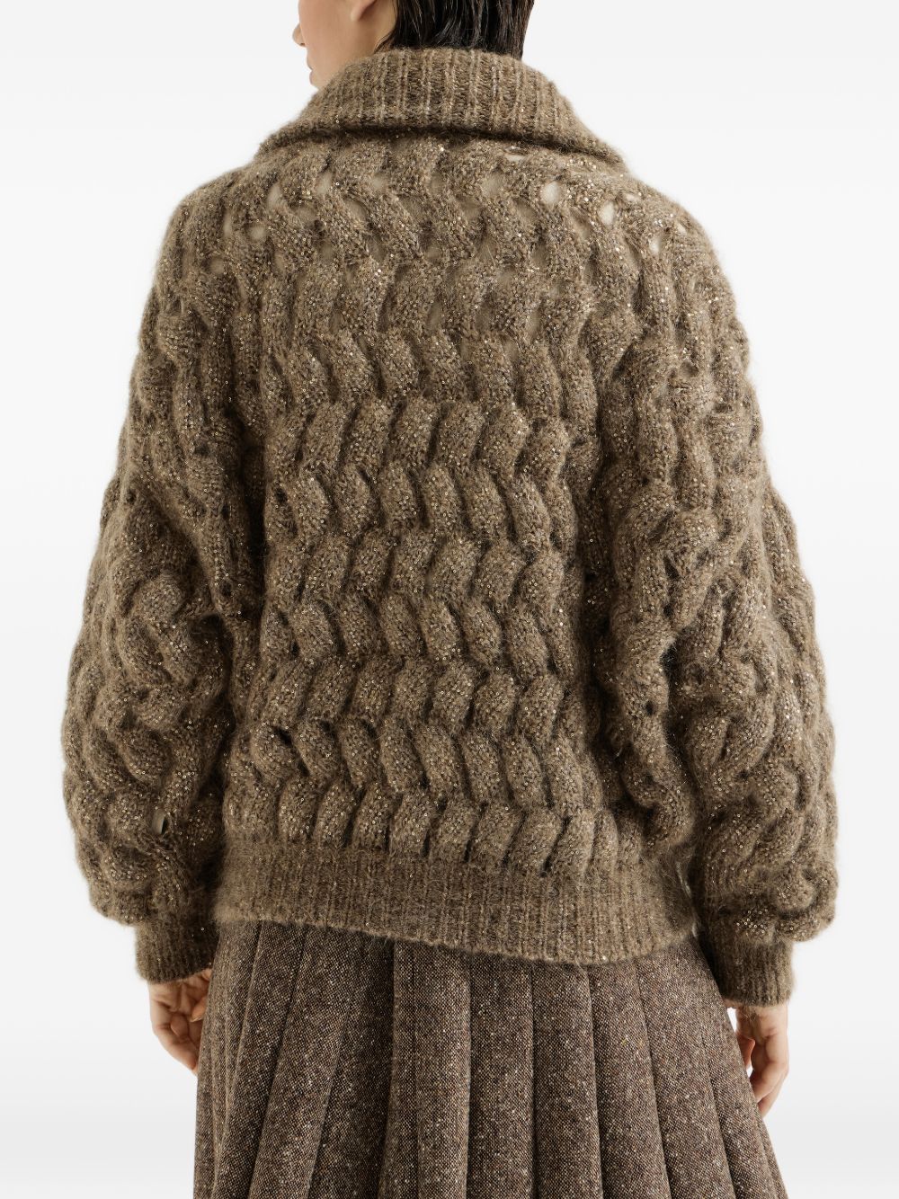 BRUNELLO CUCINELLI Cardigan in misto lana a maglia larga con zip verde 