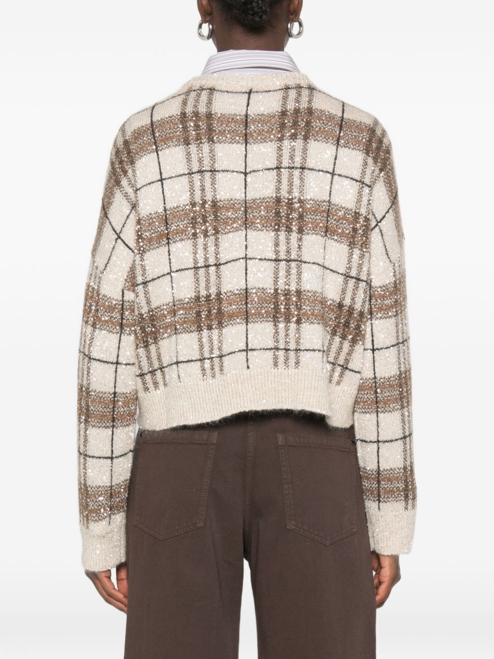 BRUNELLO CUCINELLI Maglia con strass bianca e marrone 