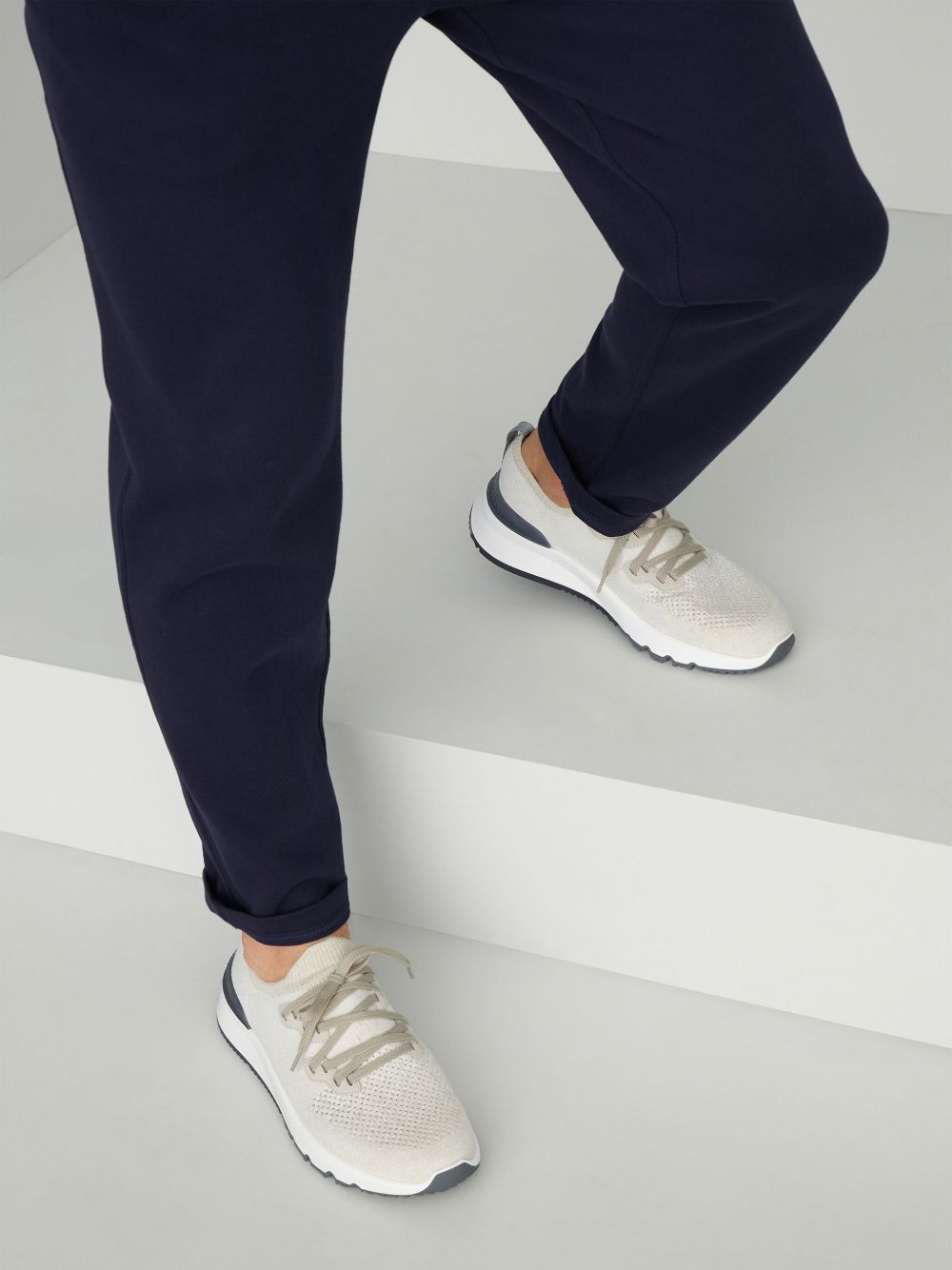 BRUNELLO CUCINELLI Sneakers in tela elastica effetto calzino bianca 