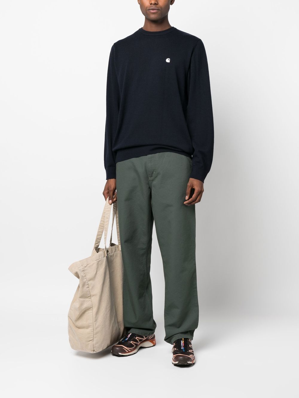 CARHARTT WIP Maglioncino girocollo blu navy con logo 