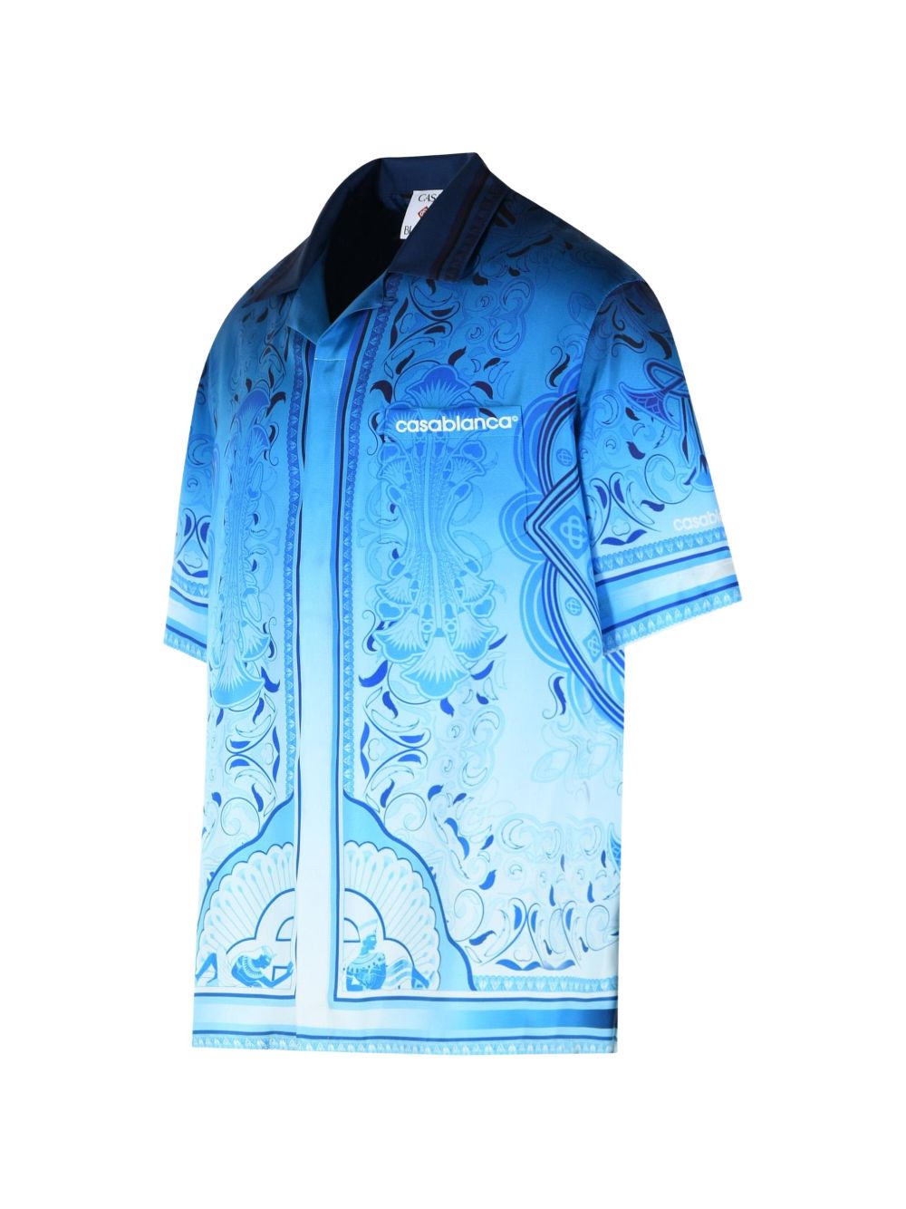 CASABLANCA Camicia Egyptian Rug in seta azzurra con stampa egiziana 