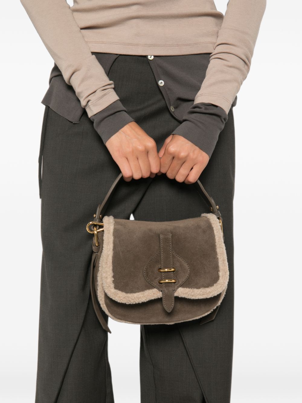 COCCINELLE Borsa a mano tote in suede con rifiniture in fur 