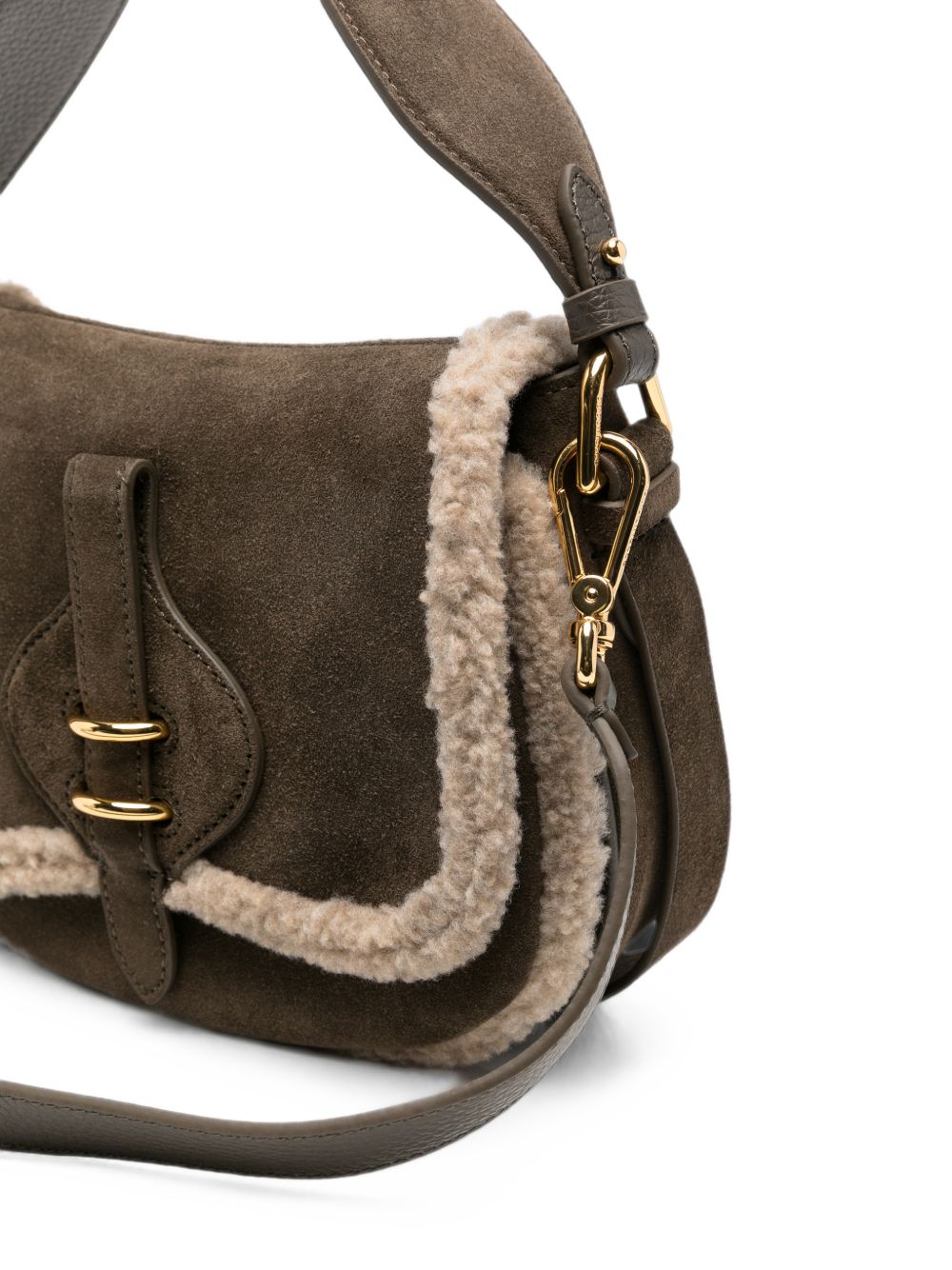 COCCINELLE Borsa a mano tote in suede con rifiniture in fur 