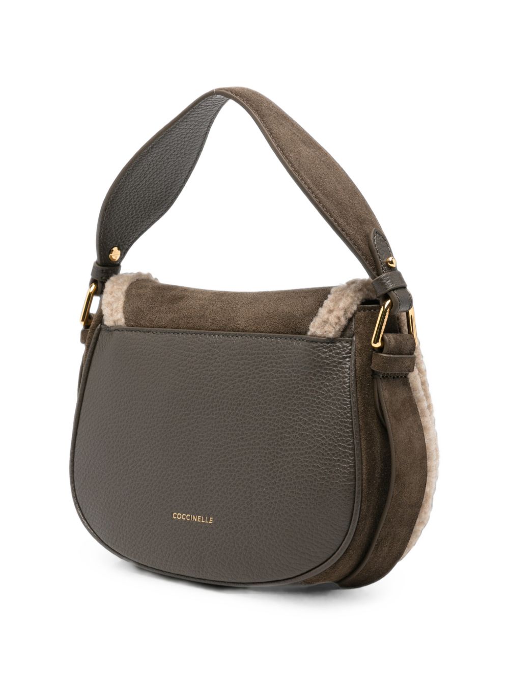 COCCINELLE Borsa a mano tote in suede con rifiniture in fur 