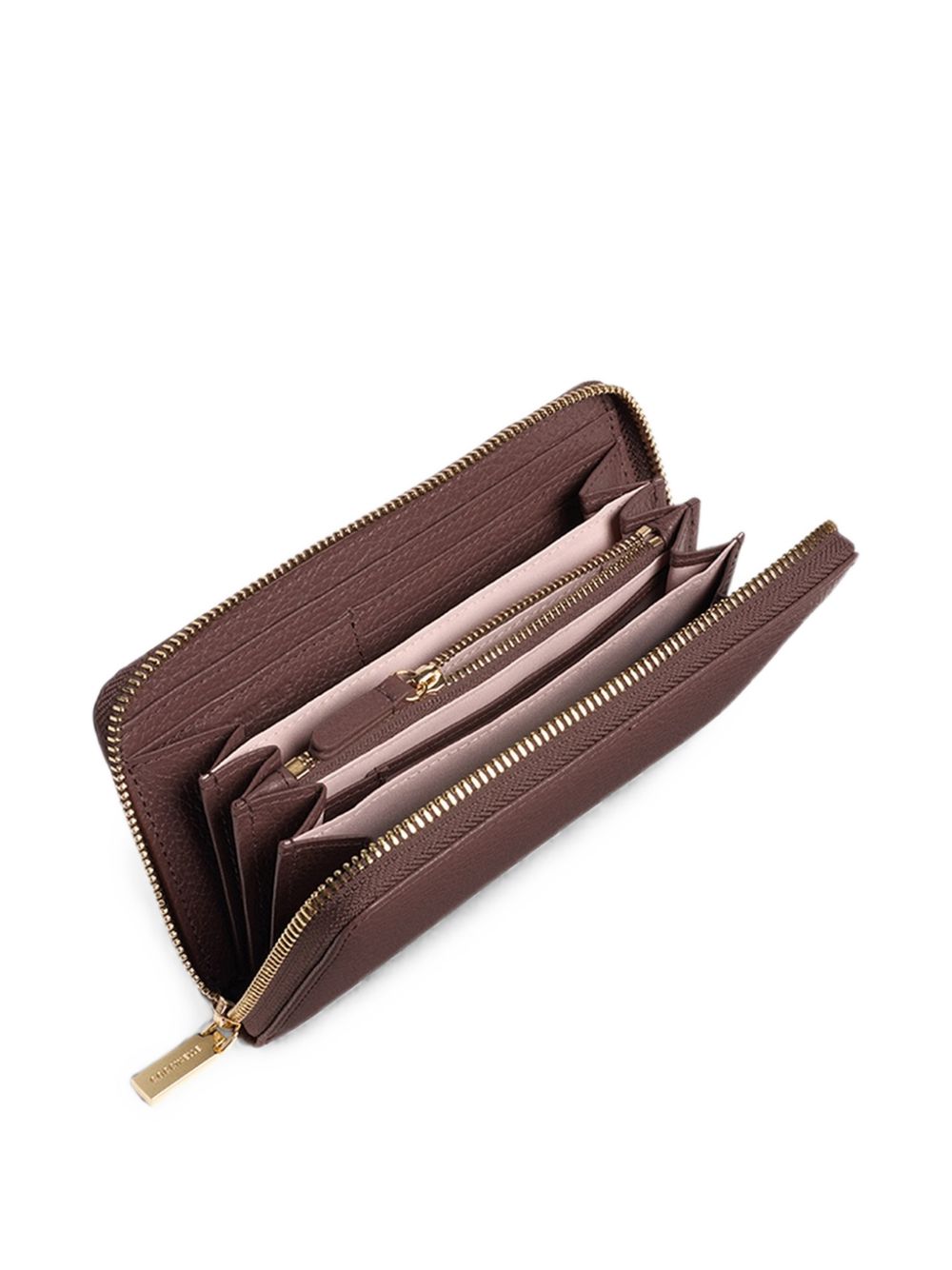 COCCINELLE Pochette marrone tortora in pelle con placca logo 