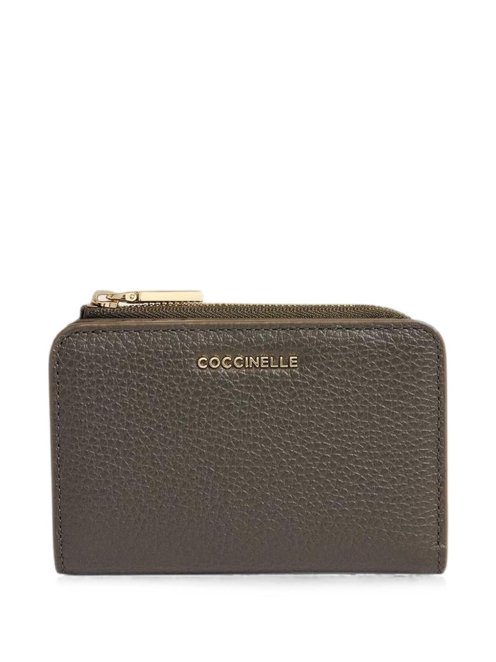 COCCINELLE Portafoglio verde fango con zip e placca logo 