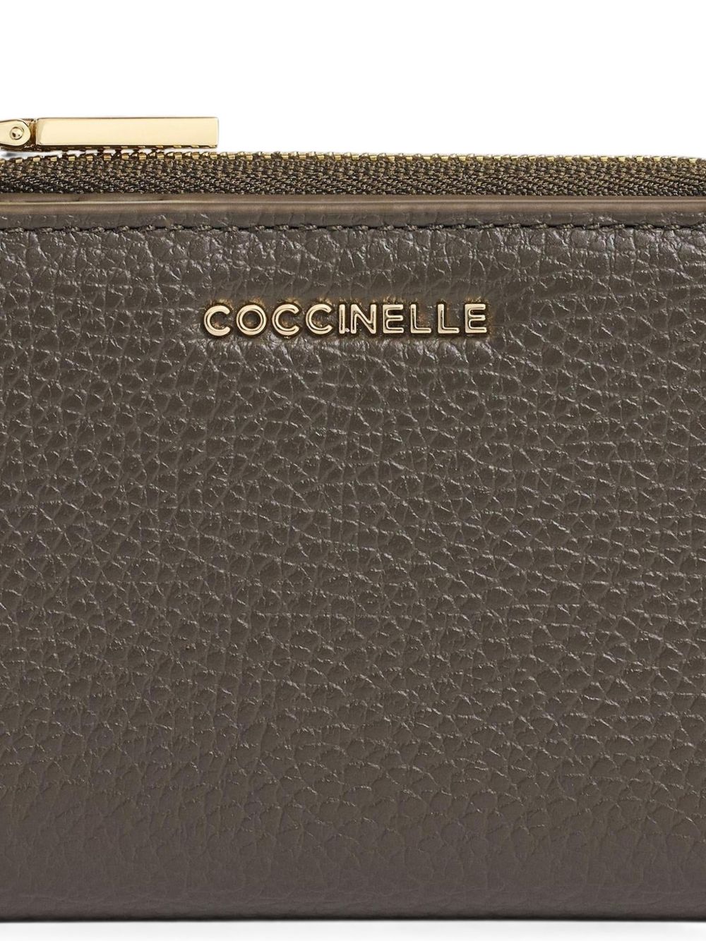 COCCINELLE Portafoglio verde fango con zip e placca logo 