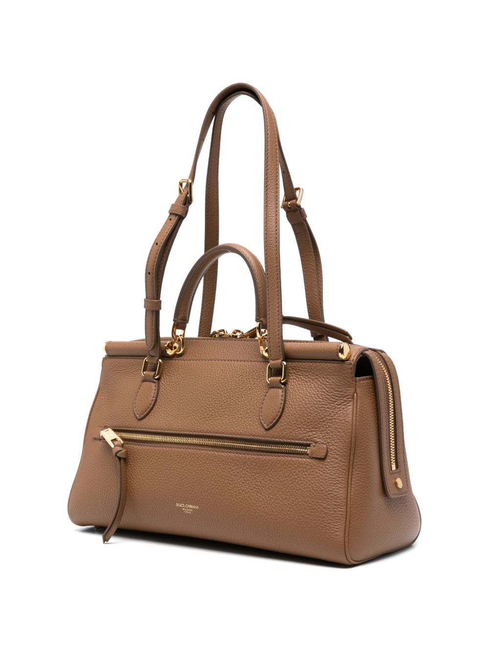 DOLCE e GABBANA Borsa Vittoria bowling in pelle martellata con logo dorato 