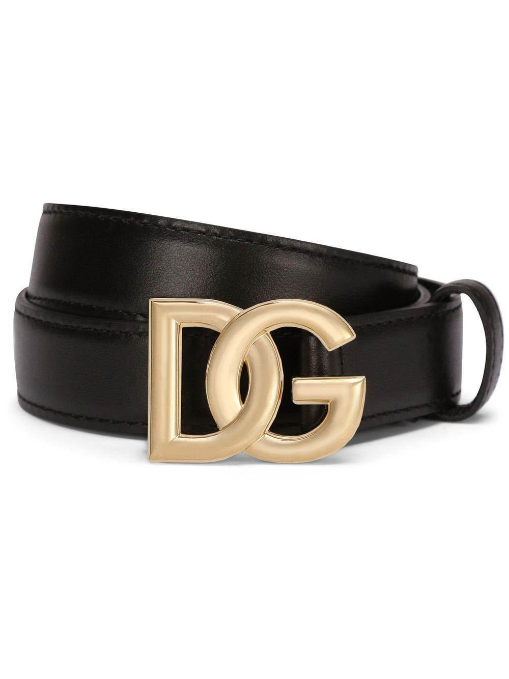 DOLCE e GABBANA Cintura nera in pelle con placca logo dorata 