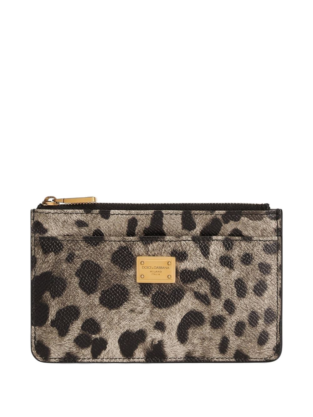 DOLCE e GABBANA Portacarte con zip e targhetta logo in ottone 