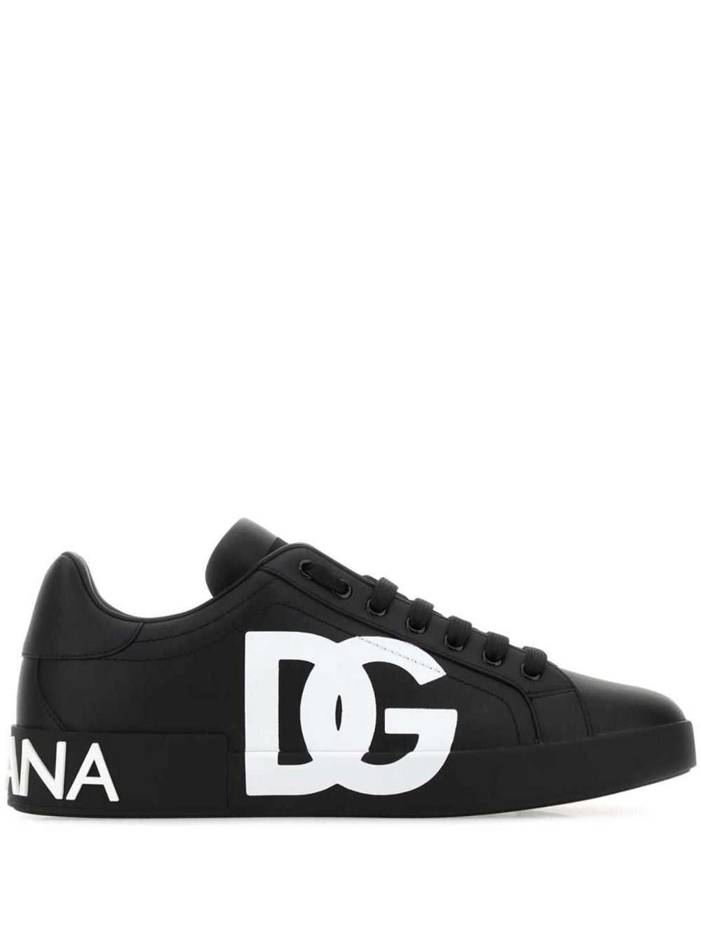 DOLCE e GABBANA Sneakers Portofino in pelle nera con logo 