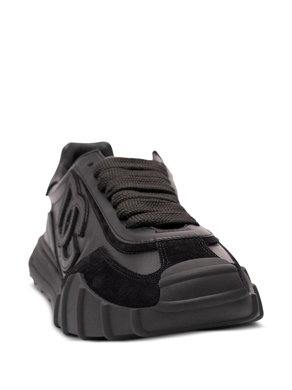 DOLCE e GABBANA Sneakers in pelle con dettagli in suede e logo in rilievo nere 