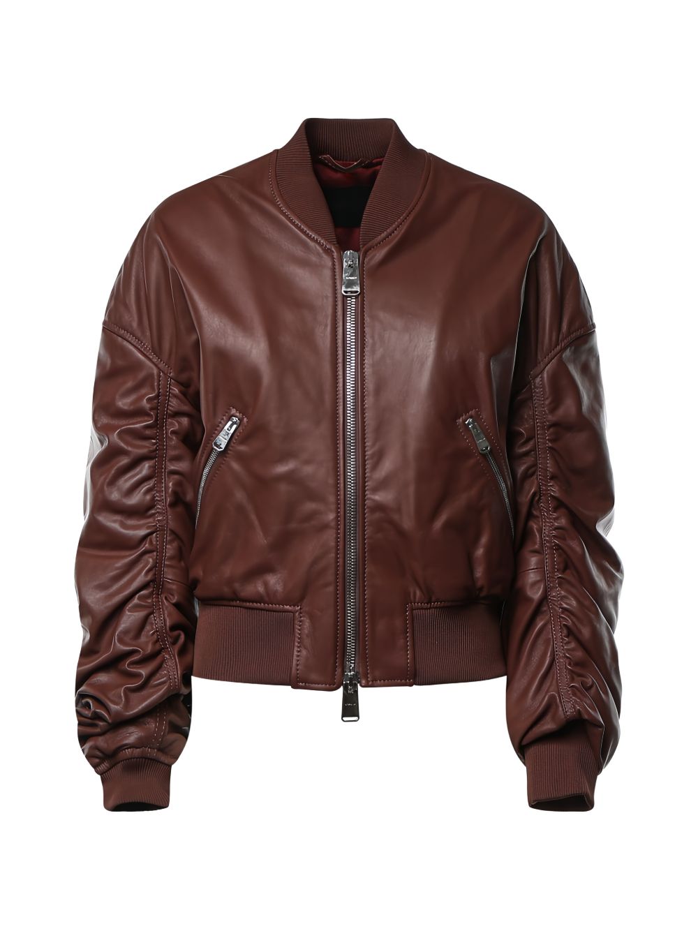DONDUP Giacca imbottita in pelle bordeaux con tasch 