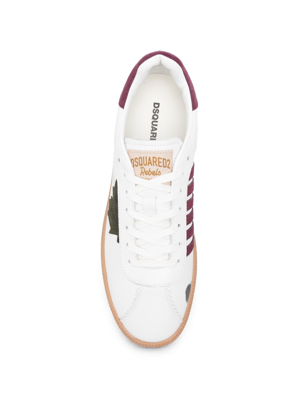 DSQUARED2 Sneakers bianche in pelle con dettaglio bordeaux sul tallone 