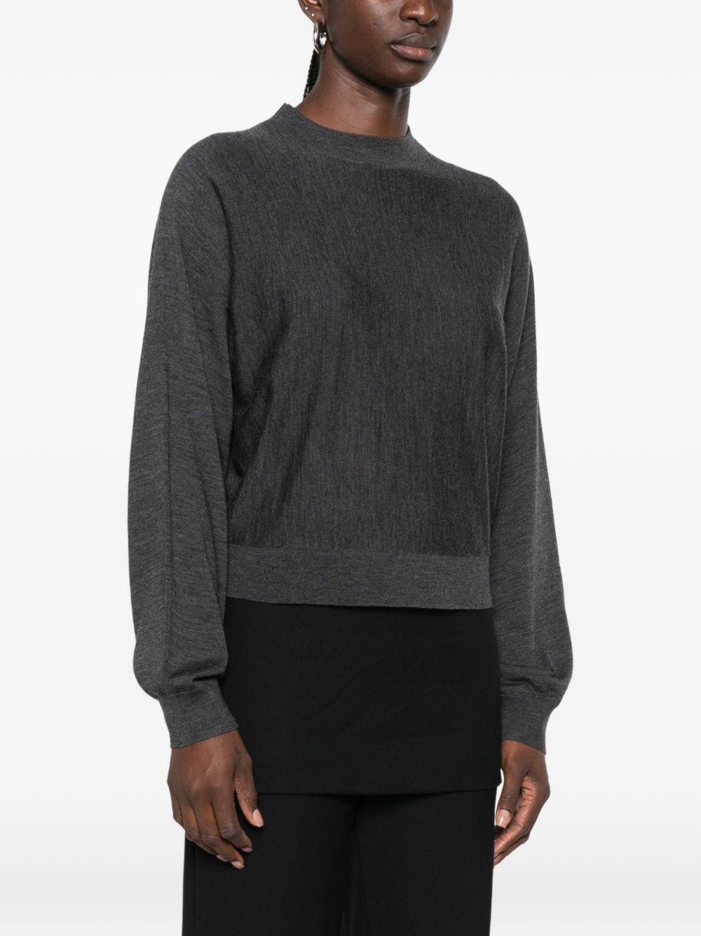 ELEH Maglioncino cropped grigio scuro in pura lana 