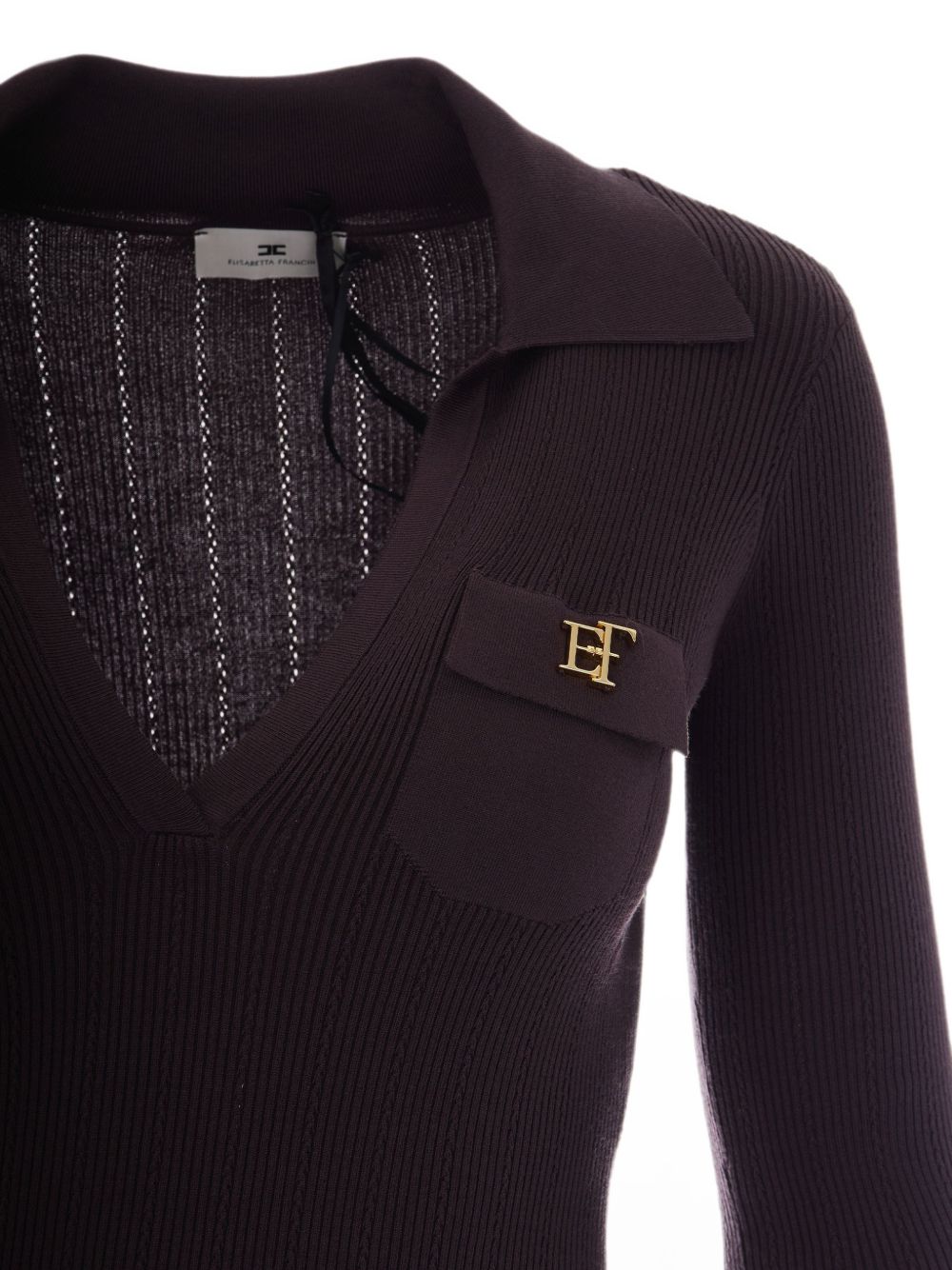 ELISABETTA FRANCHI Abito midi slim marrone con scollo a V 