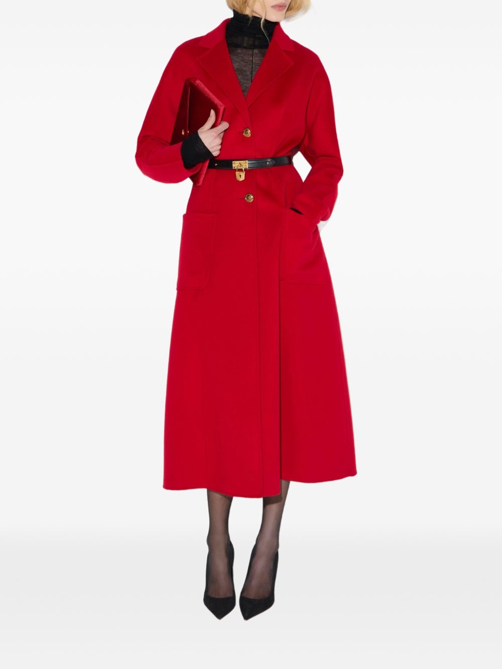 ELISABETTA FRANCHI Cappotto rosso con cintura in dotazione e tasche 