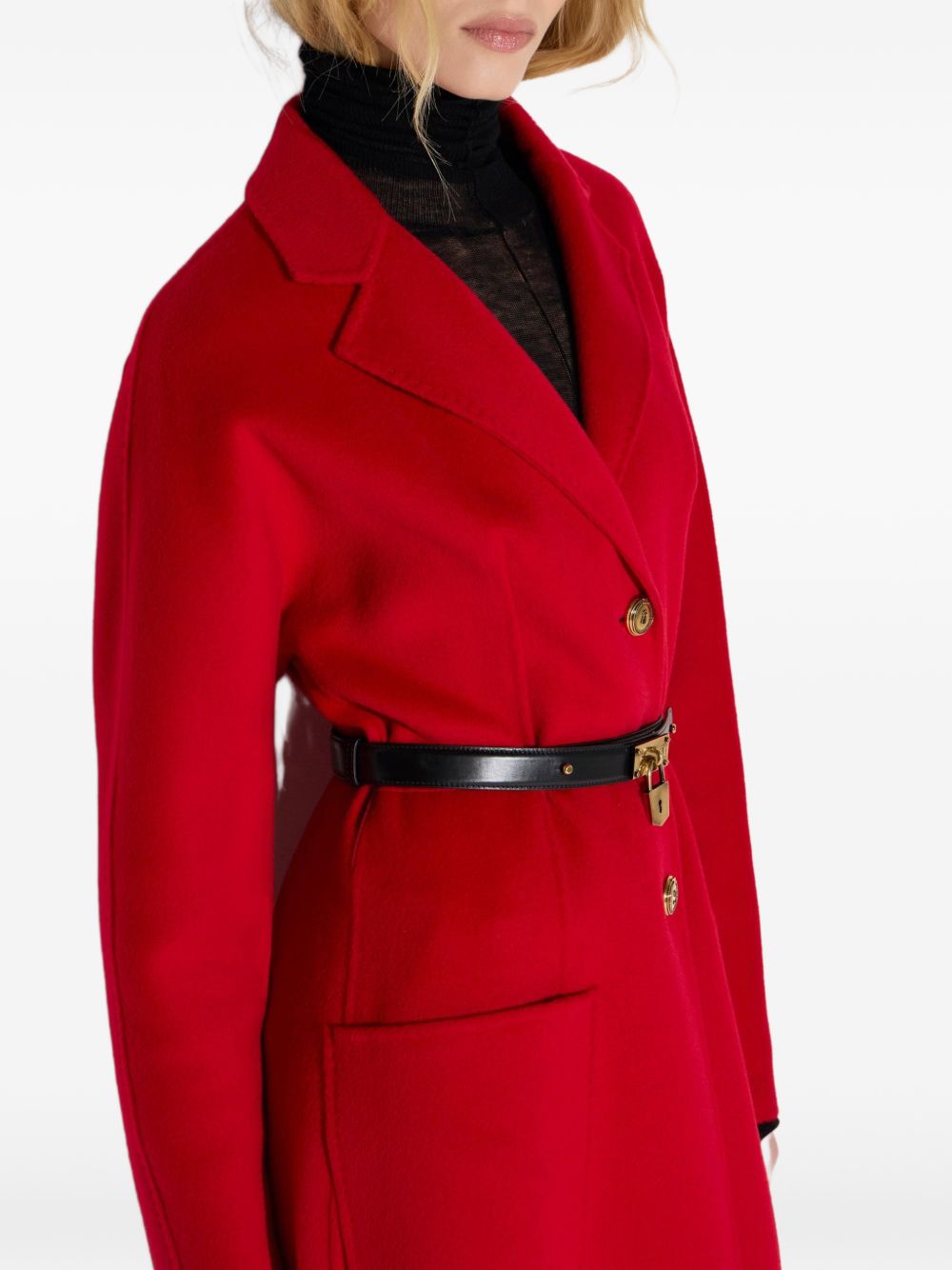 ELISABETTA FRANCHI Cappotto rosso con cintura in dotazione e tasche 
