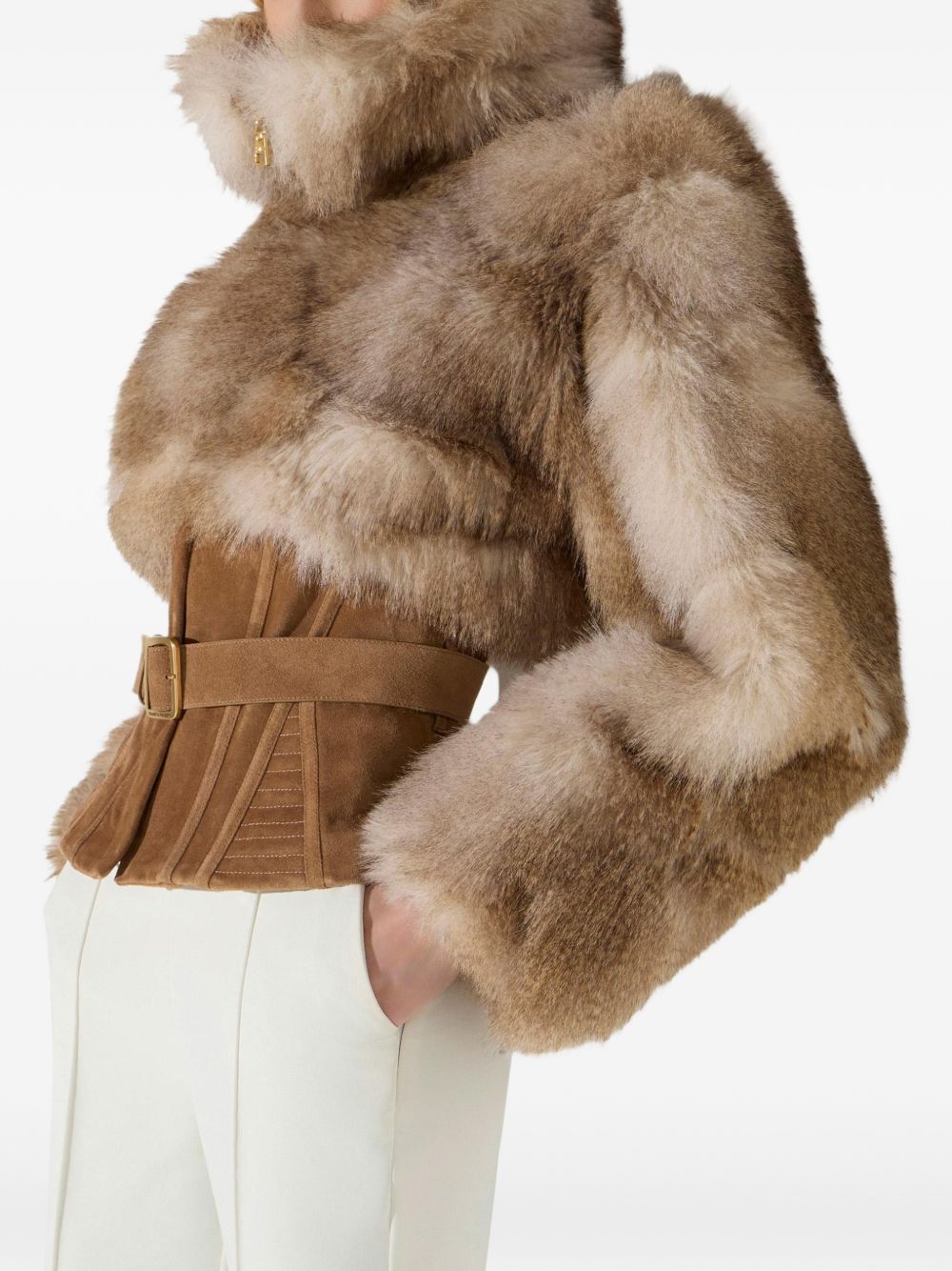 ELISABETTA FRANCHI Giacca in ecopelliccia con corpetto incorporato in suede 