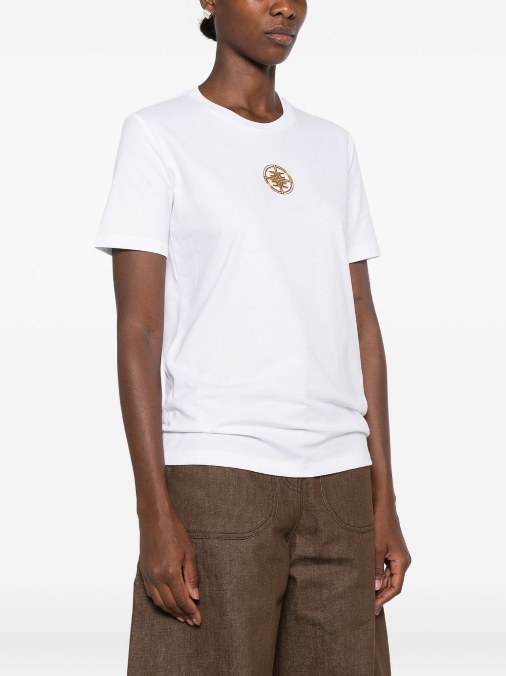 ELISABETTA FRANCHI T-shirt bianca a maniche corte con logo sul petto 