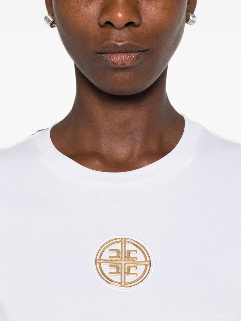ELISABETTA FRANCHI T-shirt bianca a maniche corte con logo sul petto 
