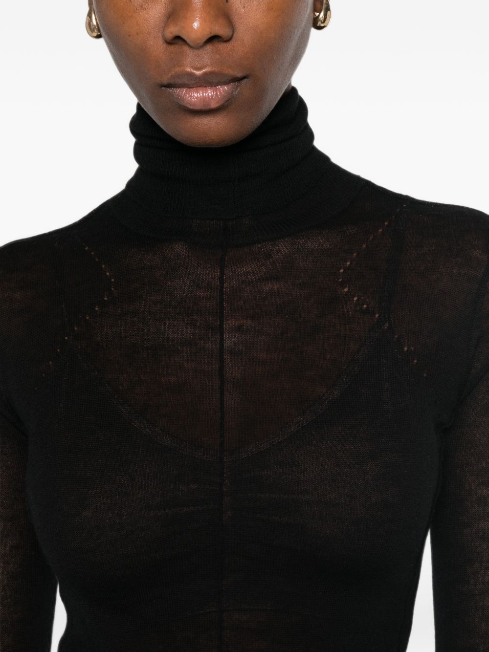 ELISABETTA FRANCHI Maglia nera a collo alto in lana leggera 