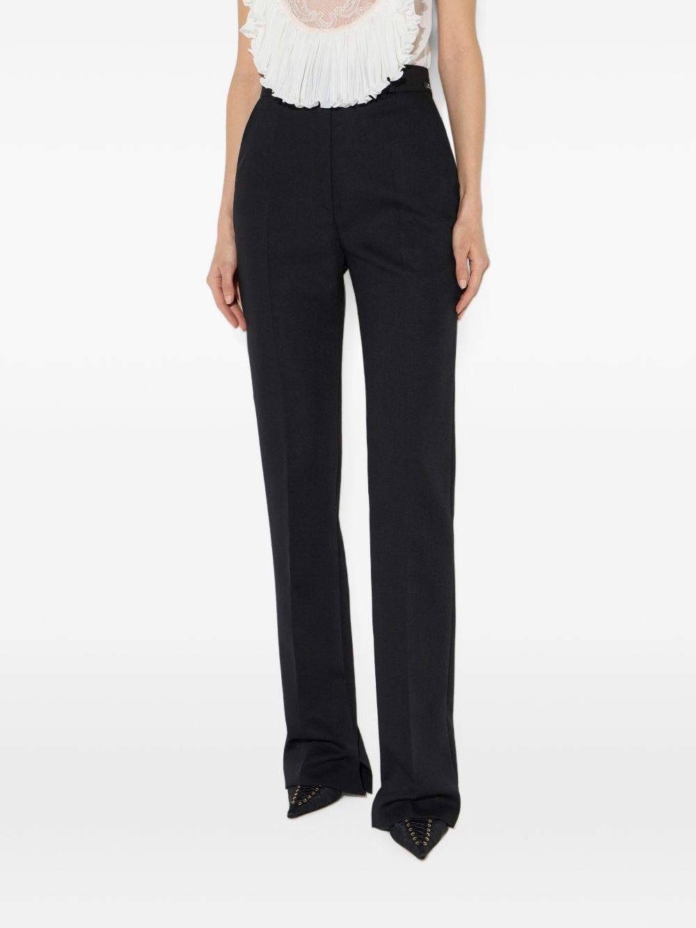 ELISABETTA FRANCHI Pantaloni casual eleganti neri a vita alta slim in lana 