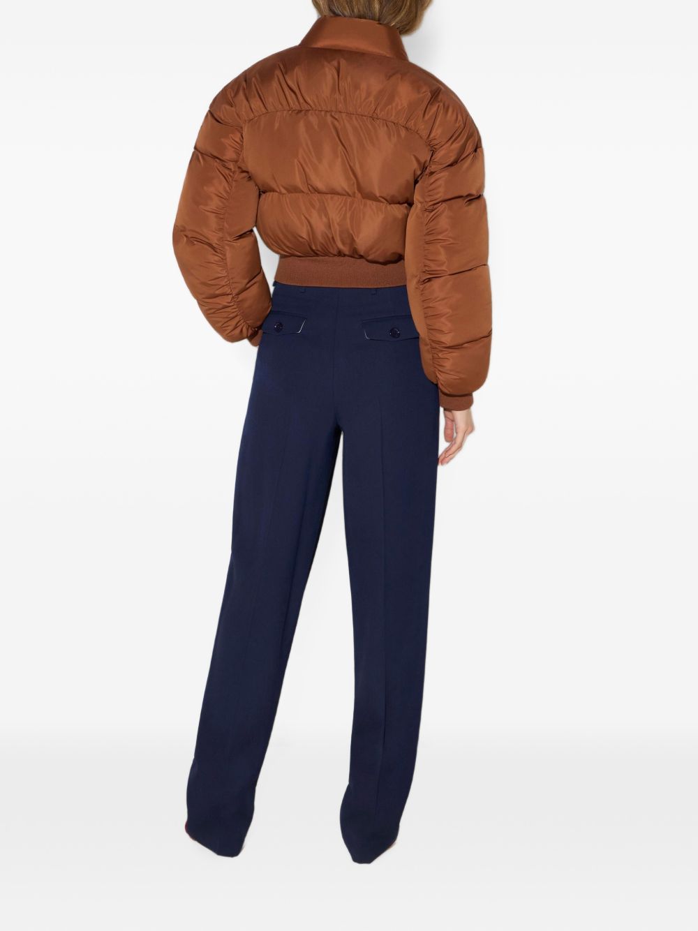 ELISABETTA FRANCHI Piumino bomber corto in vita marrone tabacco con tasche 