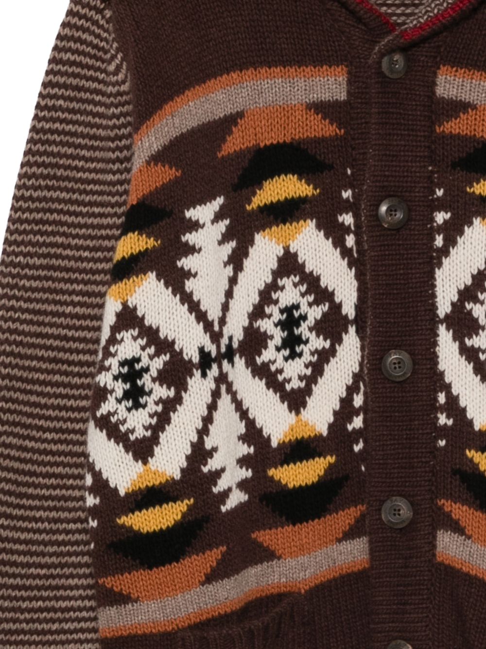 FAY Cardigan in maglia di lana marrone con fantasia etnica 