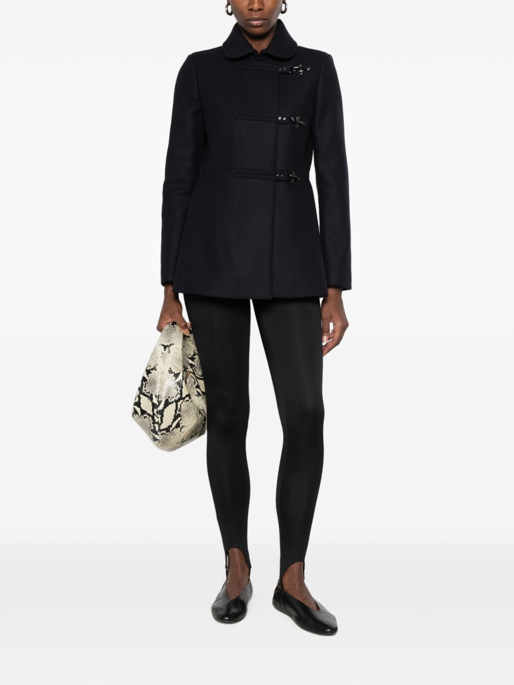 FAY Cappotto corto in lana blu con colletto all'inglese 