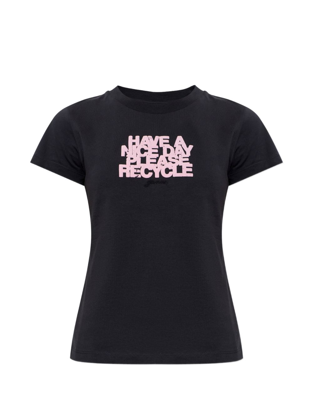 GANNI T-shirt con stampa grafica e slogan riciclato in cotone nero 