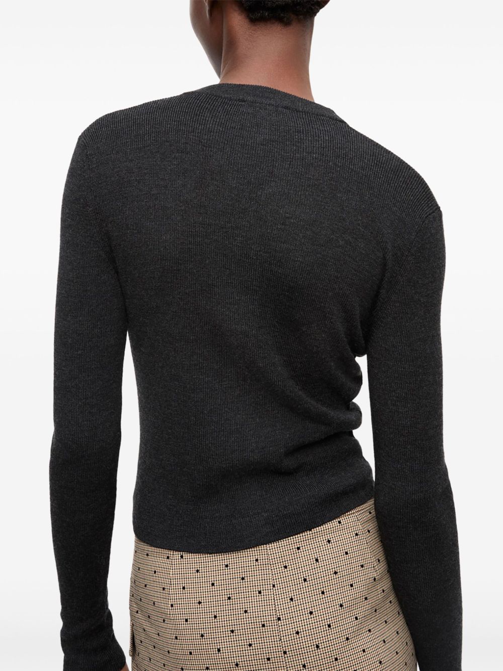 GANNI Cardigan nero antracite in lana merino con scollo a V 