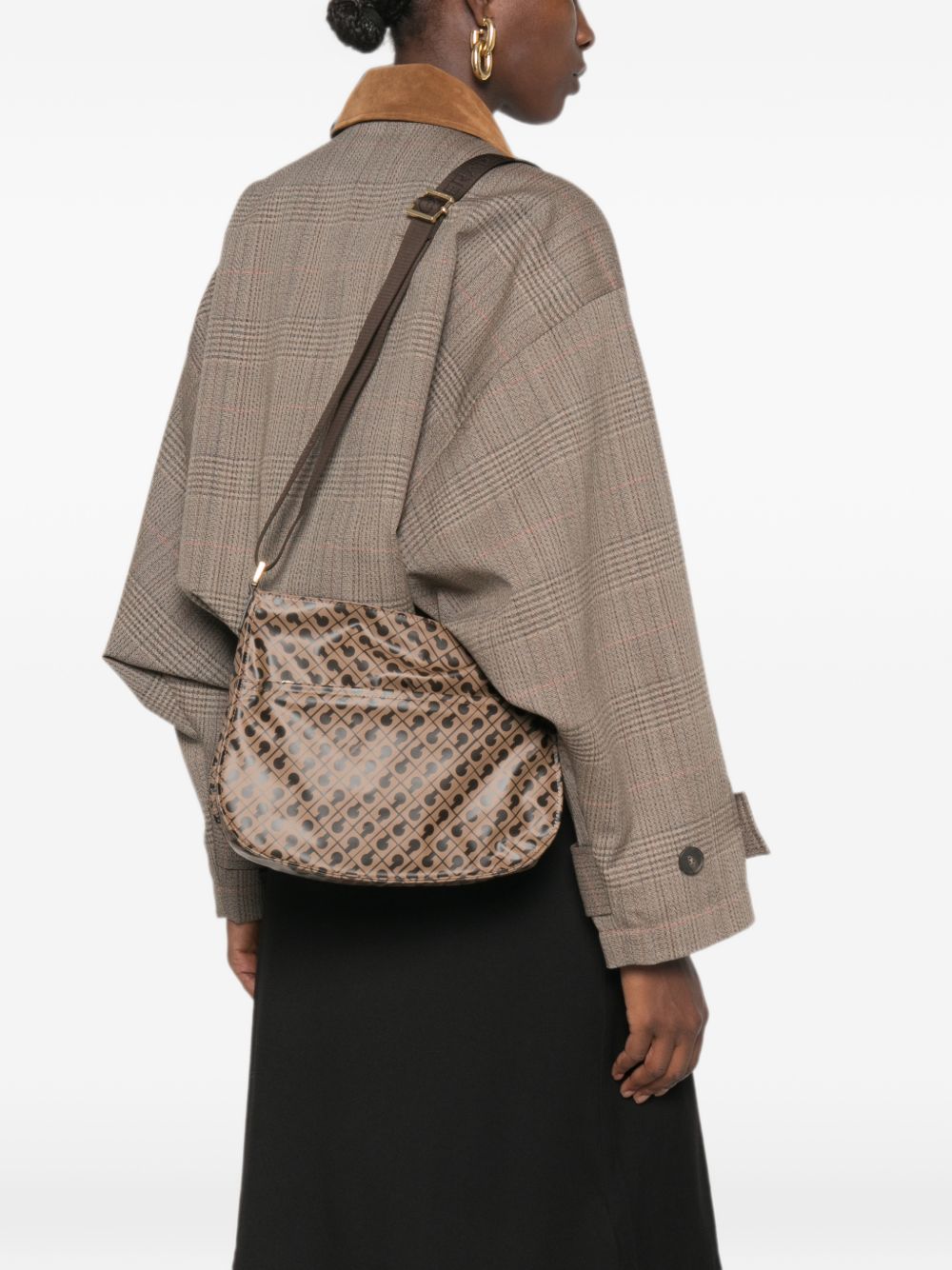 GHERARDINI Borsa a spalla Small Excalibur beige con logo all-over 