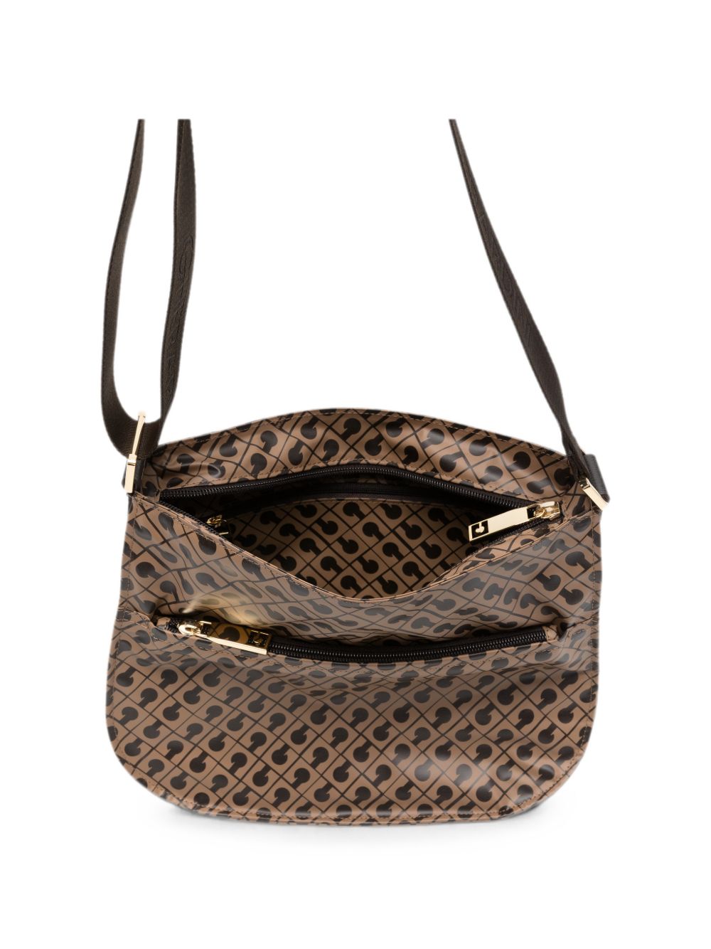 GHERARDINI Borsa a spalla Small Excalibur beige con logo all-over 